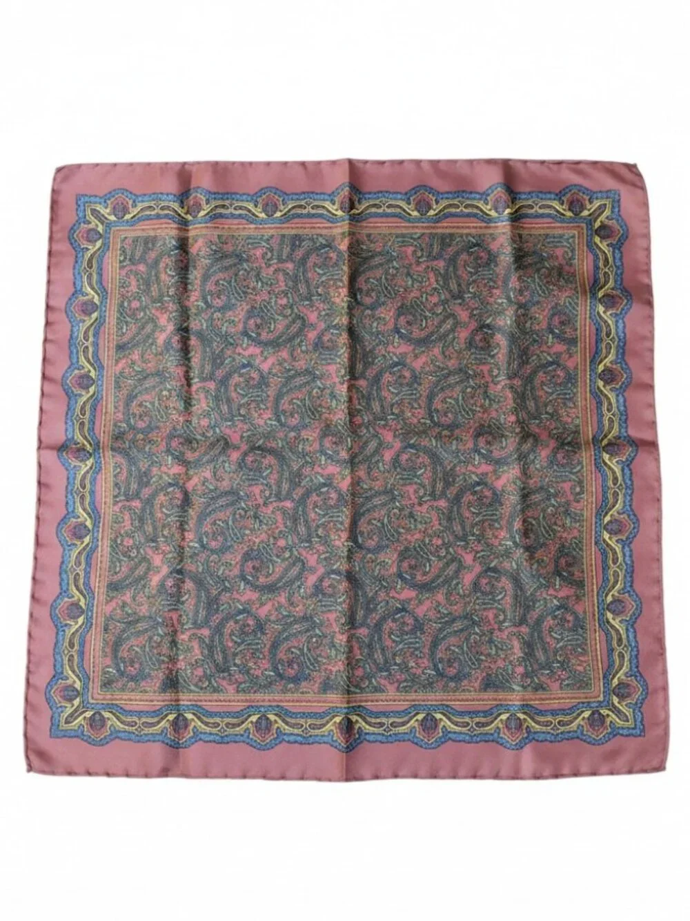 Vintage 100% Silk Paisley Square Scarf Mauve Rose Blue Gold Old Money Chic